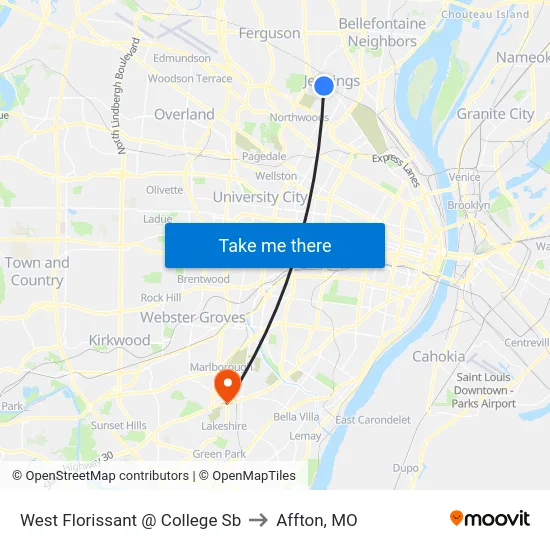 West Florissant @ College Sb to Affton, MO map