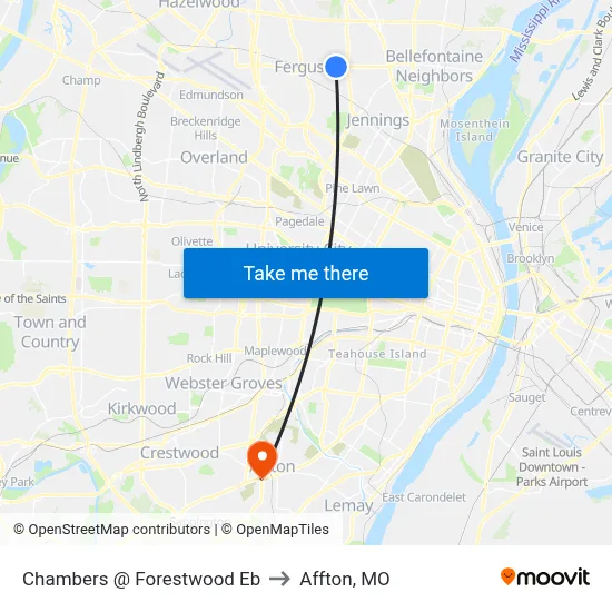 Chambers @ Forestwood Eb to Affton, MO map