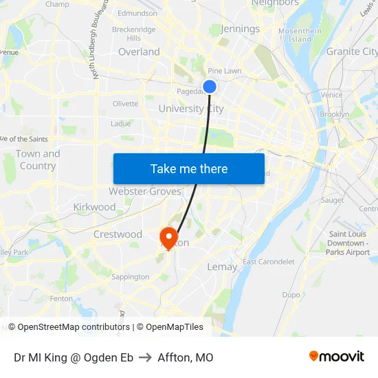 Dr Ml King @ Ogden Eb to Affton, MO map