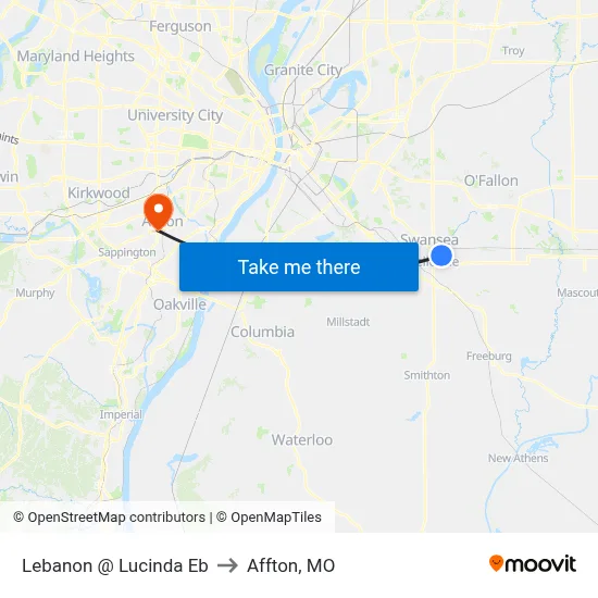 Lebanon @ Lucinda Eb to Affton, MO map