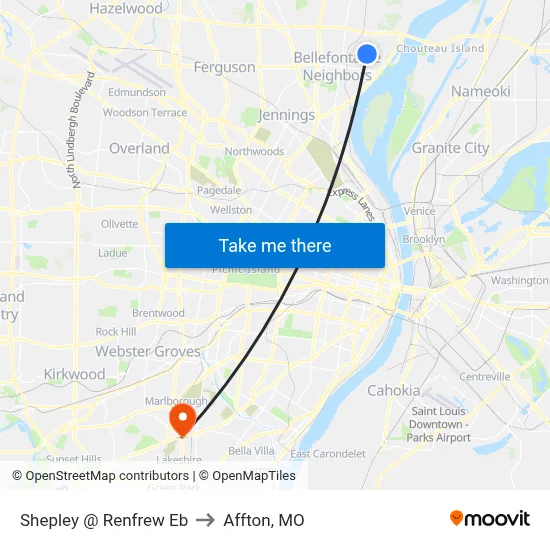 Shepley @ Renfrew Eb to Affton, MO map