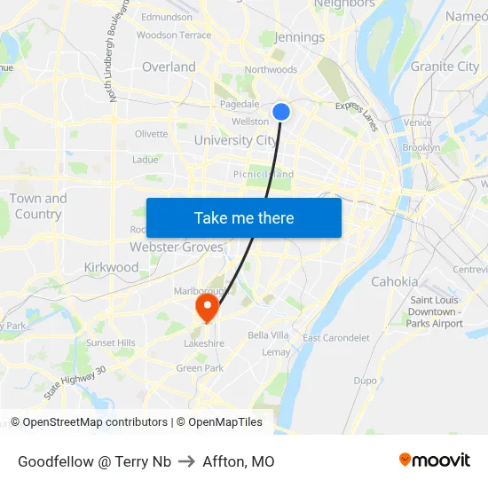 Goodfellow @ Terry Nb to Affton, MO map