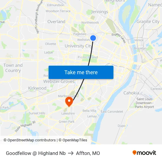 Goodfellow @ Highland Nb to Affton, MO map