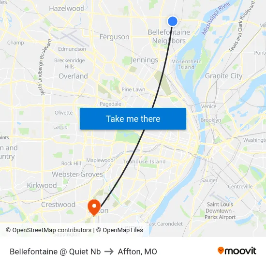 Bellefontaine @ Quiet Nb to Affton, MO map