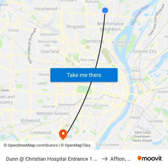 Dunn @ Christian Hospital Entrance 1 Nb to Affton, MO map