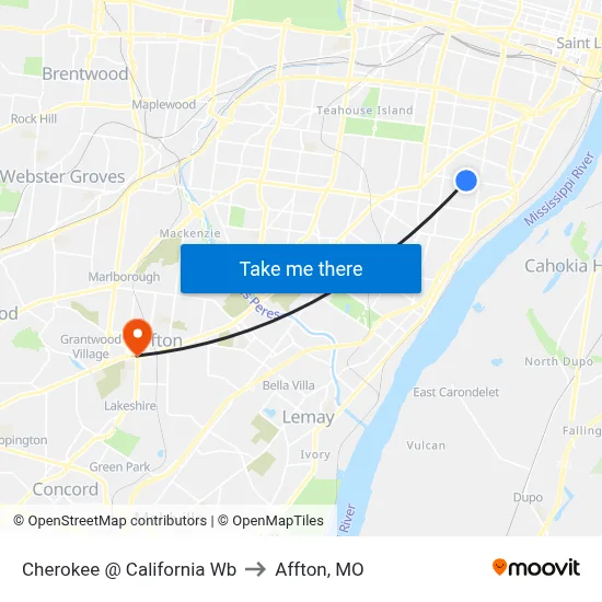 Cherokee @ California Wb to Affton, MO map