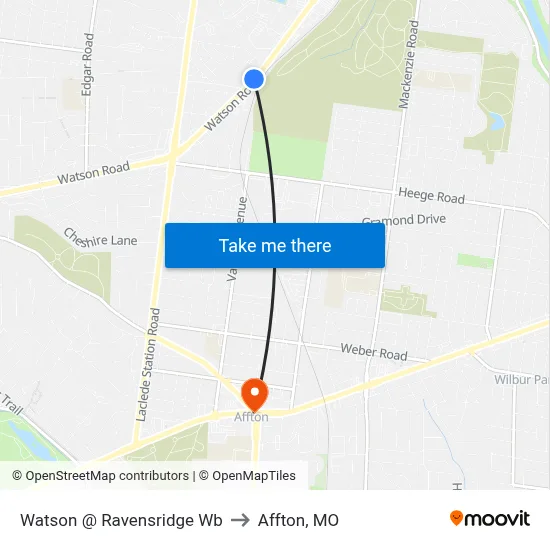 Watson @ Ravensridge Wb to Affton, MO map