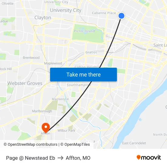 Page @ Newstead Eb to Affton, MO map