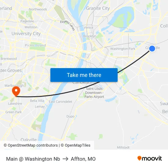 Main @ Washington Nb to Affton, MO map