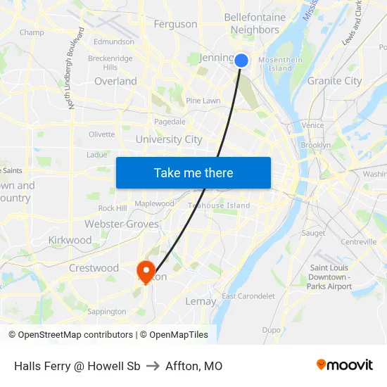 Halls Ferry @ Howell Sb to Affton, MO map