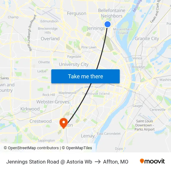 Jennings Station Road @ Astoria Wb to Affton, MO map