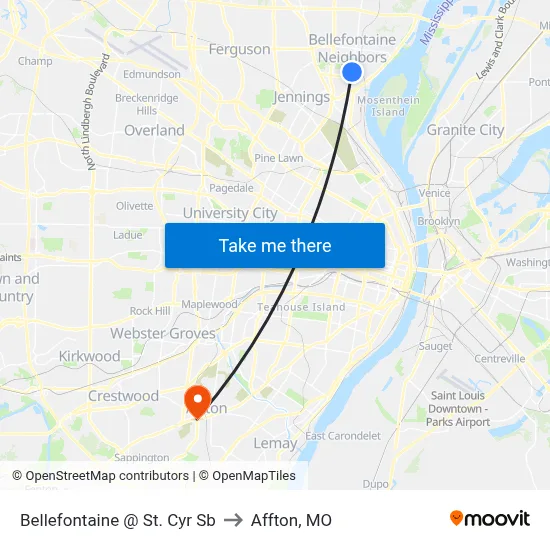 Bellefontaine @ St. Cyr Sb to Affton, MO map