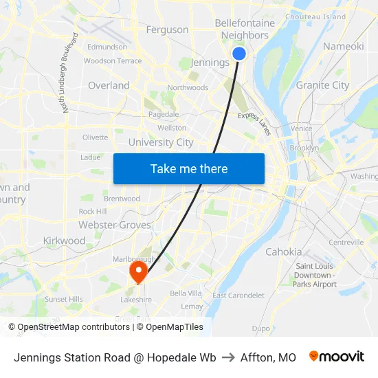 Jennings Station Road @ Hopedale Wb to Affton, MO map