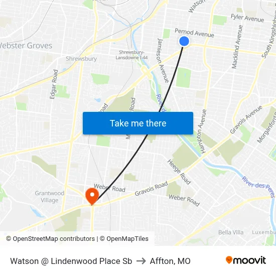Watson @ Lindenwood Place Sb to Affton, MO map