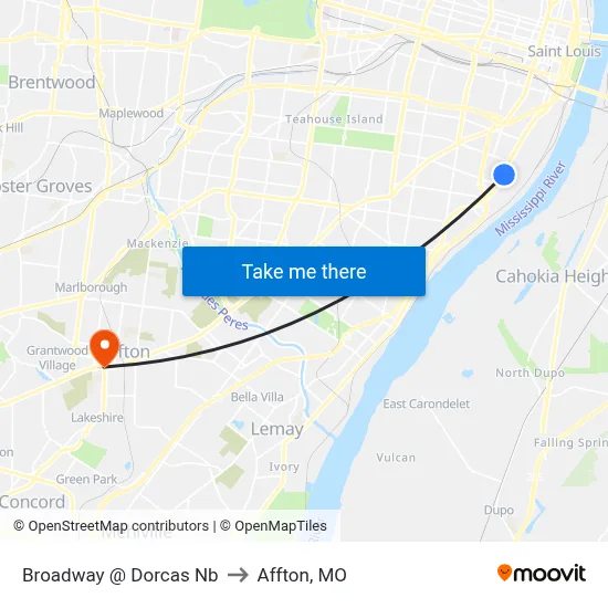 Broadway @ Dorcas Nb to Affton, MO map
