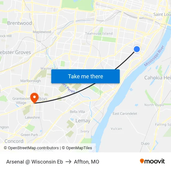 Arsenal @ Wisconsin Eb to Affton, MO map