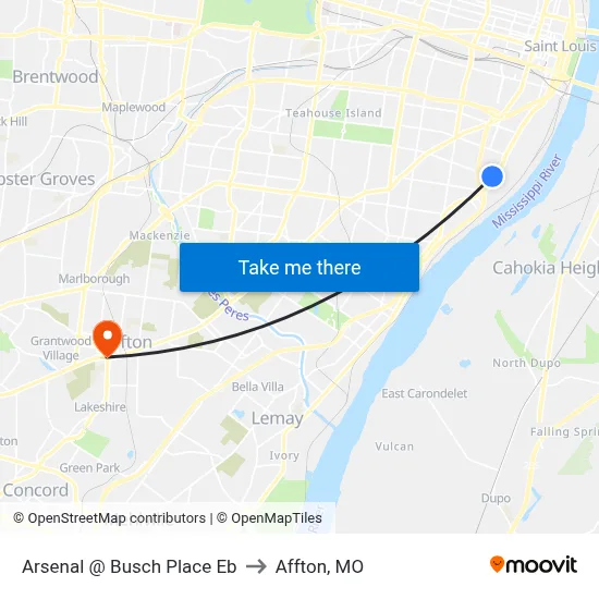 Arsenal @ Busch Place Eb to Affton, MO map