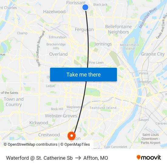 Waterford @ St. Catherine Sb to Affton, MO map