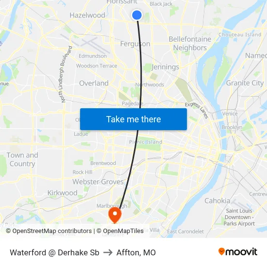 Waterford @ Derhake Sb to Affton, MO map