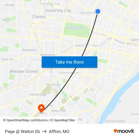 Page @ Walton Eb to Affton, MO map