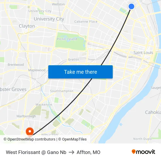 West Florissant @ Gano Nb to Affton, MO map