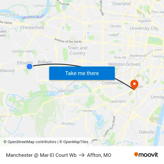 Manchester @ Mar-El Court Wb to Affton, MO map