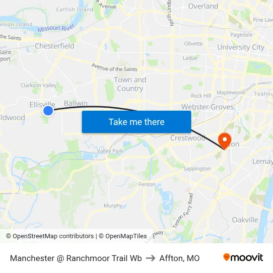 Manchester @ Ranchmoor Trail Wb to Affton, MO map