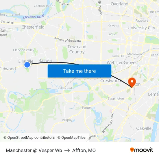Manchester @ Vesper Wb to Affton, MO map