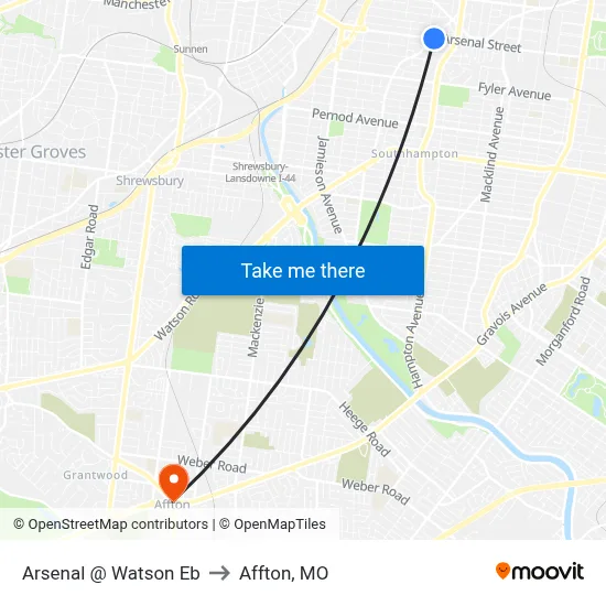 Arsenal @ Watson Eb to Affton, MO map