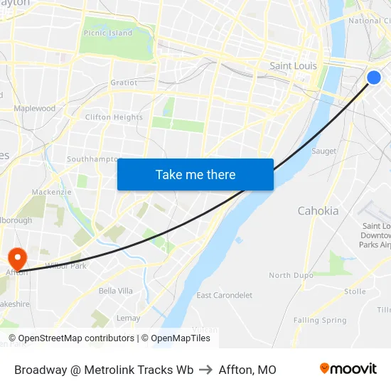 Broadway @ Metrolink Tracks Wb to Affton, MO map