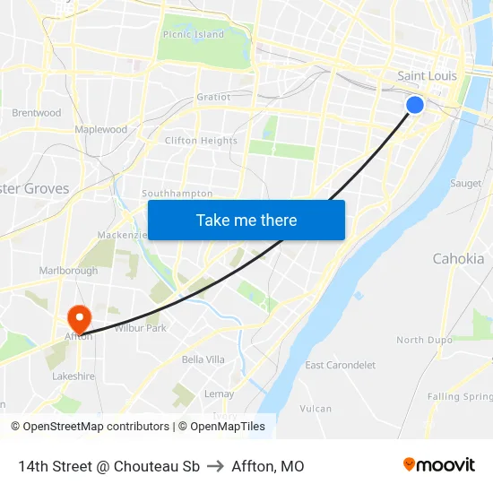 14th Street @ Chouteau Sb to Affton, MO map