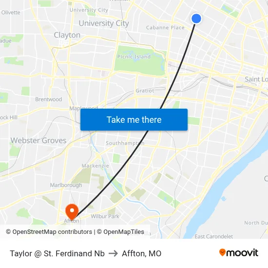 Taylor @ St. Ferdinand Nb to Affton, MO map
