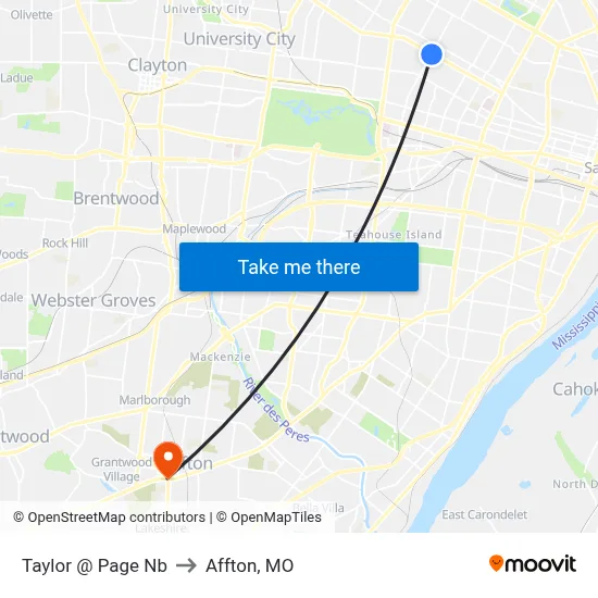 Taylor @ Page Nb to Affton, MO map