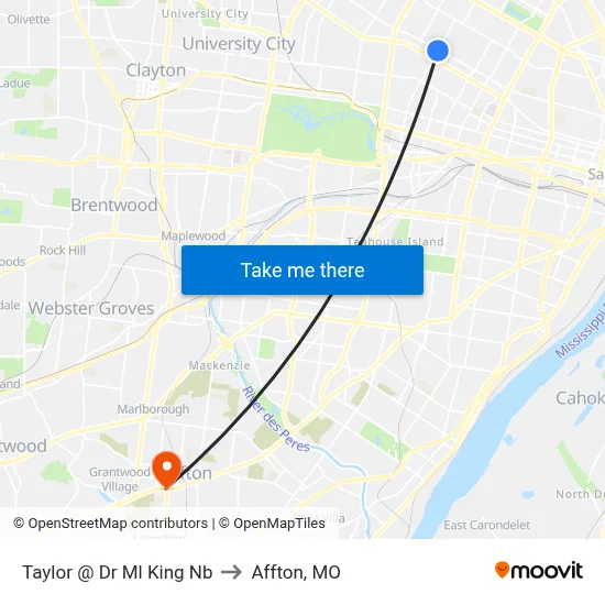 Taylor @ Dr Ml King Nb to Affton, MO map