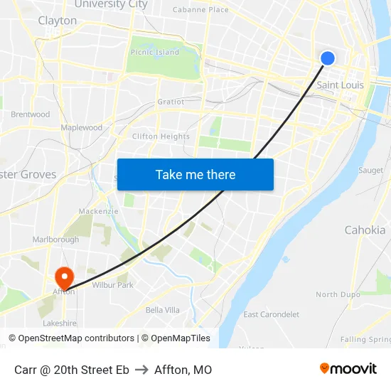 Carr @ 20th Street Eb to Affton, MO map