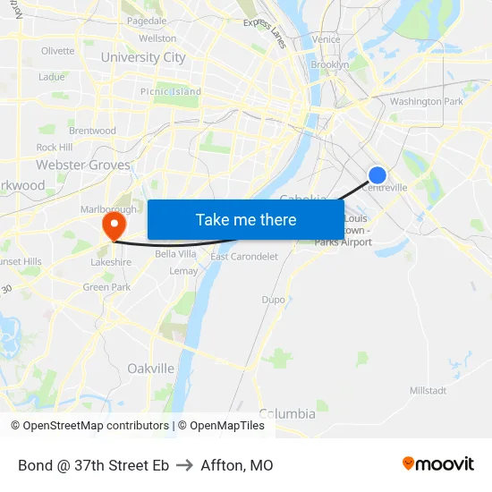 Bond @ 37th Street Eb to Affton, MO map