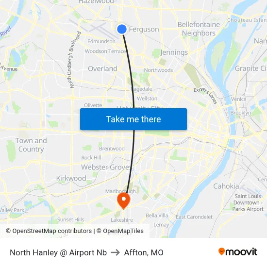 North Hanley @ Airport Nb to Affton, MO map