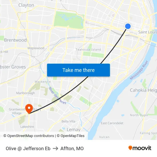 Olive @ Jefferson Eb to Affton, MO map
