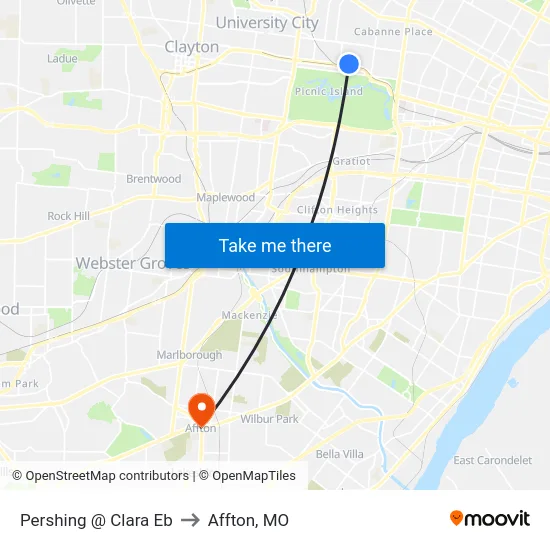 Pershing @ Clara Eb to Affton, MO map