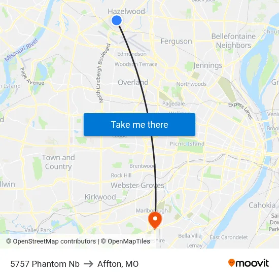 5757 Phantom Nb to Affton, MO map
