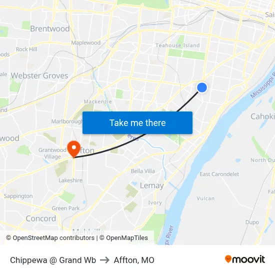 Chippewa @ Grand Wb to Affton, MO map