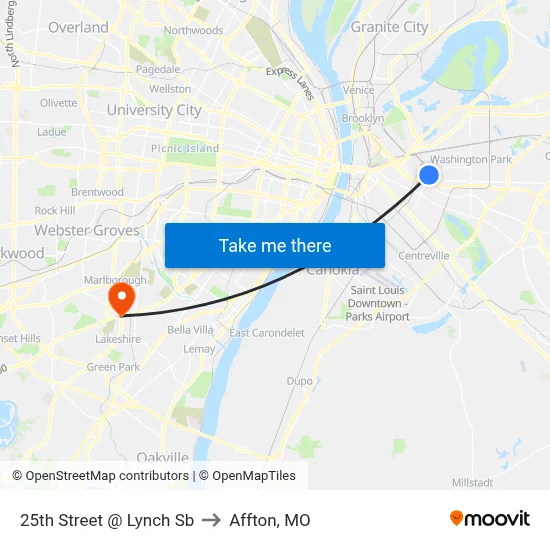 25th Street @ Lynch Sb to Affton, MO map