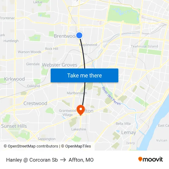 Hanley @ Corcoran Sb to Affton, MO map
