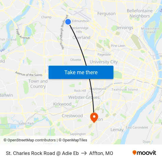 St. Charles Rock Road @ Adie Eb to Affton, MO map