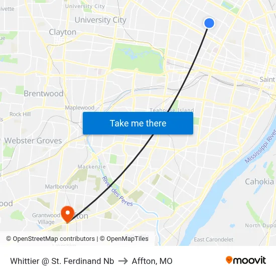 Whittier @ St. Ferdinand Nb to Affton, MO map