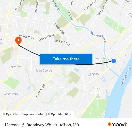Marceau @ Broadway Wb to Affton, MO map