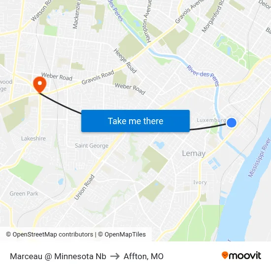 Marceau @ Minnesota Nb to Affton, MO map
