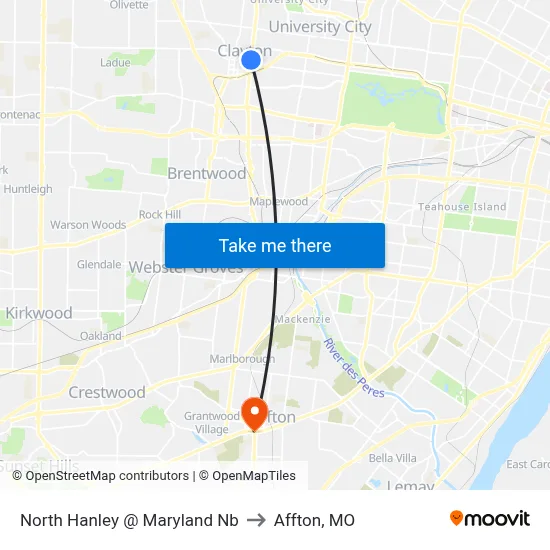 North Hanley @ Maryland Nb to Affton, MO map