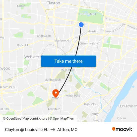 Clayton @ Louisville Eb to Affton, MO map