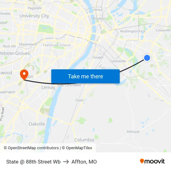 State @ 88th Street Wb to Affton, MO map